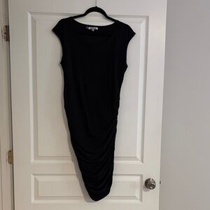 Black Ruched Cap-Sleeve Dress - Unbranded